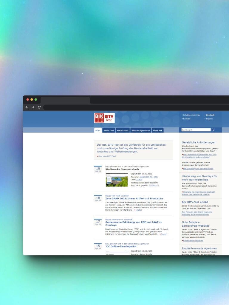 Screenshot einer Webseite, BITV Test